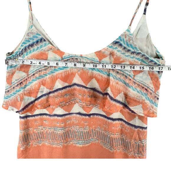 Charlie Jade Mila Dress XS Coral Aztec Silk Spaghetti Strap Layered Boho Chic - Picture 5 of 11